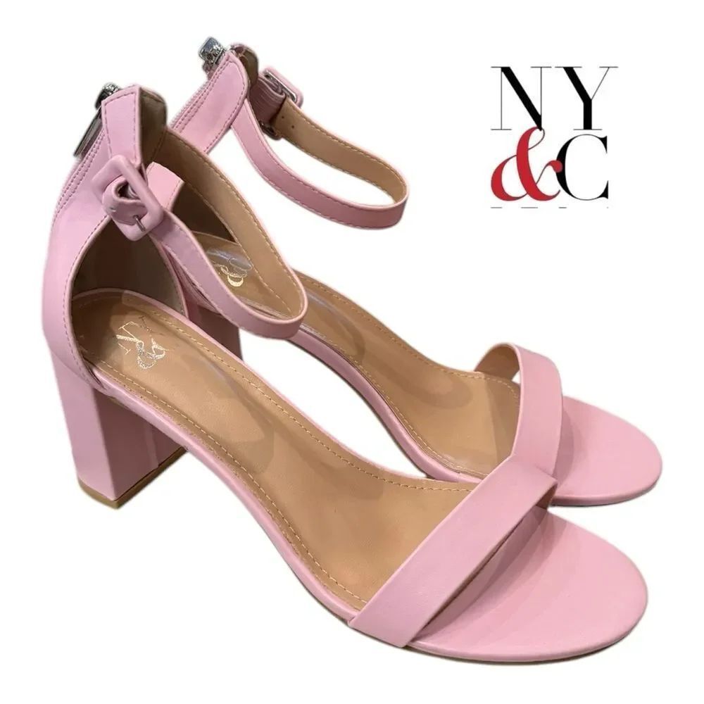 New NY&C Women's Pink Heeled Ankle Strap Zipper Open Toe Sandals 10